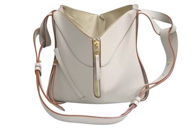 LOEWE ロエベ ハンモック スモールバッグ ショルダーバッグ ロゴ 2WAY 062125 カーフレザー ベージュ ゴールド金具 美品 中古 4c073965