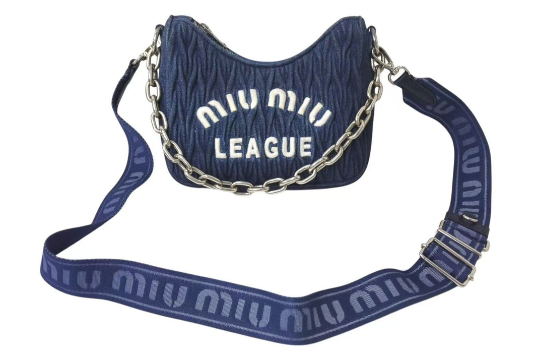 Miu Miu ミュウミュウ Matelasse Denim Shoulder bag マテラッセ デニム ショルダーバック 2WAYS 5BH211 美品 中古 4c073991