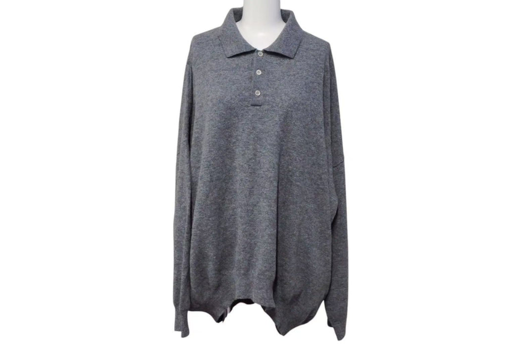 極美品 LOEWE ロエベ アナグラム ポロシャツ グレー トップス 長袖 ウール 1159 343 8432 オーバーサイズ サイズM 中古 4c074003