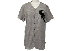 画像をギャラリービューアに読み込む, CHROME HEARTS クロムハーツ ベースボールシャツ サイズS クロスボールボタン レザーロゴパッチ グレー シルバー925 美品 中古 4c074111