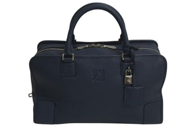極美品 LOEWE ロエベ アマソナ36 ハンドバッグ ショルダーバッグ アナグラム ネイビー レザー シルバー金具 中古 4c074112