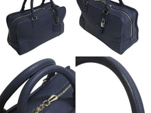 画像をギャラリービューアに読み込む, 極美品 LOEWE ロエベ アマソナ36 ハンドバッグ ショルダーバッグ アナグラム ネイビー レザー シルバー金具 中古 4c074112