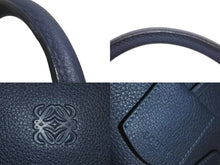 画像をギャラリービューアに読み込む, 極美品 LOEWE ロエベ アマソナ36 ハンドバッグ ショルダーバッグ アナグラム ネイビー レザー シルバー金具 中古 4c074112