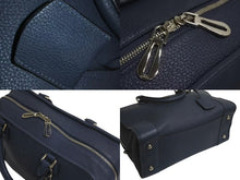 画像をギャラリービューアに読み込む, 極美品 LOEWE ロエベ アマソナ36 ハンドバッグ ショルダーバッグ アナグラム ネイビー レザー シルバー金具 中古 4c074112