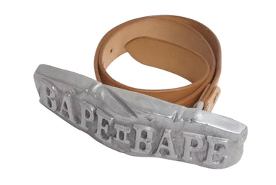 A BATHING APE アベイシングエイプ BAPE ベイプ ベルト サイズL ベージュ レザー 美品 中古 4c074143
