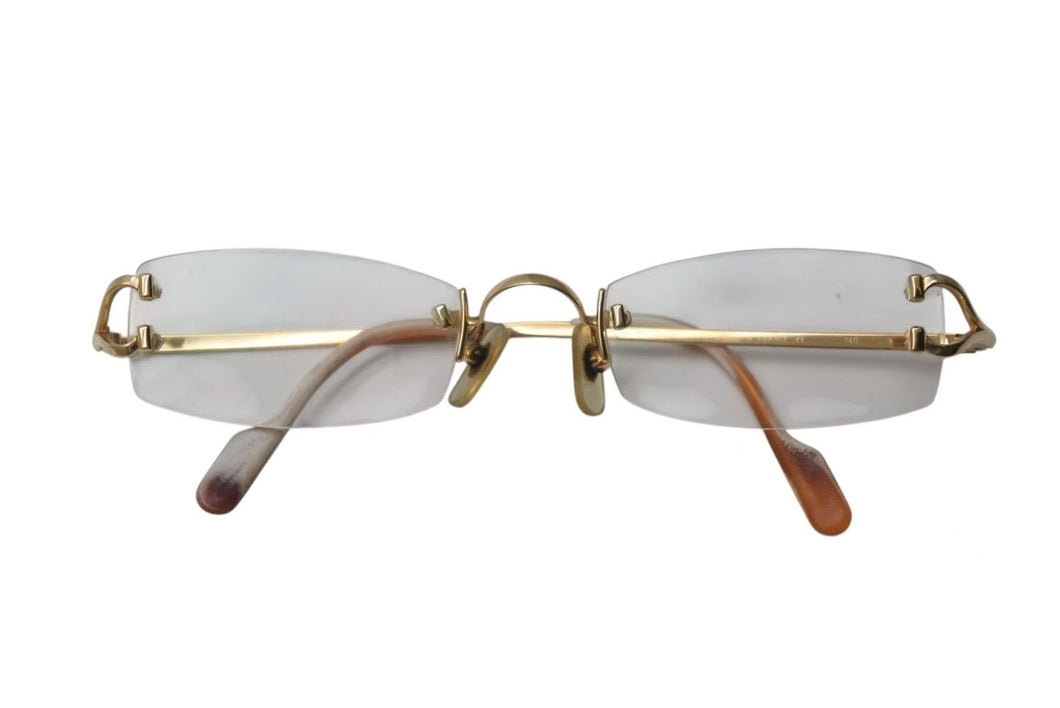 CARTIER カルティエ ツーポイント メガネ ゴールド オレンジ メタル 度入り 2648420 アイウェア 小物 美品 中古 4c074157