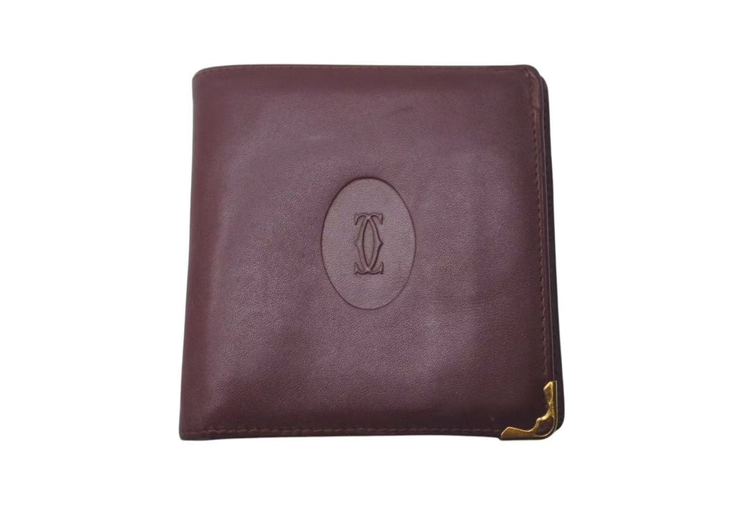 CARTIER カルティエ ヴィンテージ マストライン コンパクトウォレット ショートウォレット 財布 ボルドー 中古 4c074190