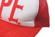 画像をギャラリービューアに読み込む, A BATHING APE アベイシングエイプ BAPEロゴ メッシュキャップ トラッカー ハット レッド ホワイト Mサイズ 中古 4c074231