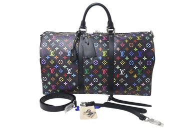 新品未使用 LOUIS VUITTON ルイヴィトン LV × TM キーポル・バンドリエール 50 マルチカラー ブラック 村上隆 M13745 シルバー金具 中古 4c074329