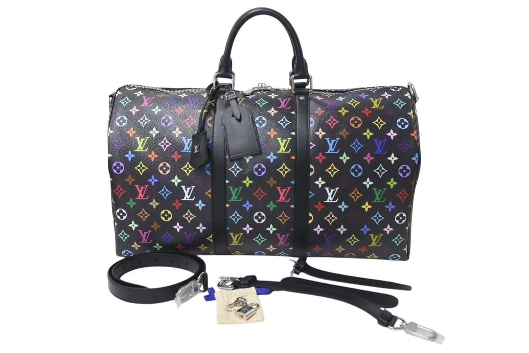 新品未使用 LOUIS VUITTON ルイヴィトン LV × TM キーポル・バンドリエール 50 マルチカラー ブラック 村上隆 M13745 シルバー金具 中古 4c074329