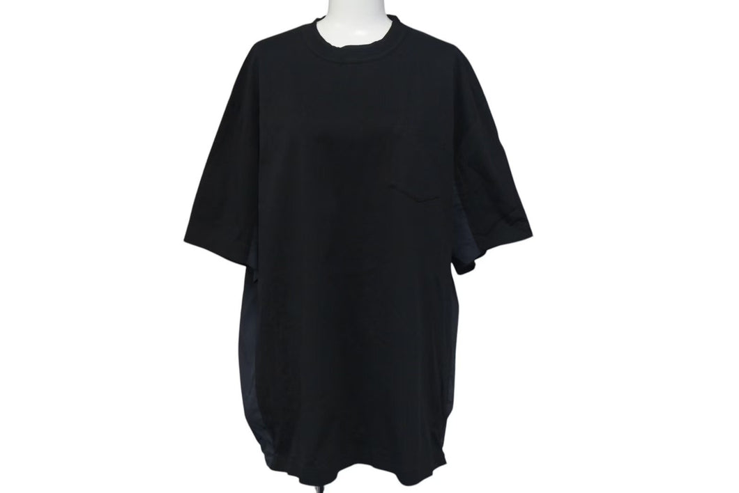 Sacai サカイ 半袖Ｔシャツ リップストップパネル Tシャツ ブラック コットン ポリエステル 3 24-03473M 美品 中古 4c074573