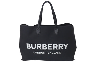 BURBERRY バーバリー ロゴディテール トートバッグ 8009268 ブラック コットンキャンバス 美品 中古 4c074716
