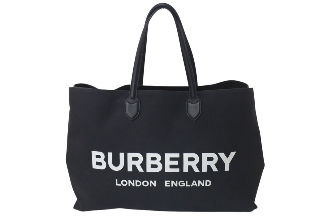 BURBERRY バーバリー ロゴディテール トートバッグ 8009268 ブラック コットンキャンバス 美品 中古 4c074716