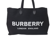 画像をギャラリービューアに読み込む, BURBERRY バーバリー ロゴディテール トートバッグ 8009268 ブラック コットンキャンバス 美品 中古 4c074716