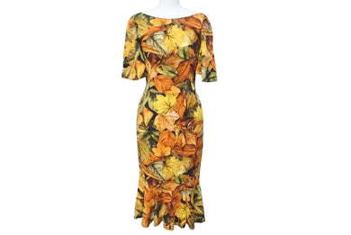 極美品 DOLCE&GABBANA ドルチェアンドガッバーナ Fall leaf rayon dress 秋の葉 ドレス レーヨン オレンジ 36 中古 4c074861