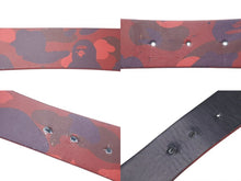 画像をギャラリービューアに読み込む, A BATHING APE アベイシングエイプ BAPE ベイプ ベルト レザー レッド ライトストーン シルバー金具 美品 中古 4c075101