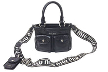 画像をギャラリービューアに読み込む, MIUMIU ミュウミュウ 21SS ヴィッテロ 2WAY レザー ショルダーバッグ ブラック ナイロン ロゴ ハンドバッグ シルバー金具 美品 中古 4c075111