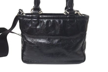 画像をギャラリービューアに読み込む, MIUMIU ミュウミュウ 21SS ヴィッテロ 2WAY レザー ショルダーバッグ ブラック ナイロン ロゴ ハンドバッグ シルバー金具 美品 中古 4c075111