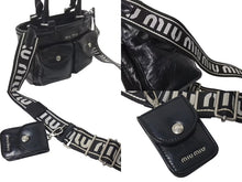 画像をギャラリービューアに読み込む, MIUMIU ミュウミュウ 21SS ヴィッテロ 2WAY レザー ショルダーバッグ ブラック ナイロン ロゴ ハンドバッグ シルバー金具 美品 中古 4c075111