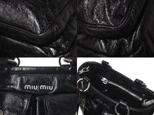 画像をギャラリービューアに読み込む, MIUMIU ミュウミュウ 21SS ヴィッテロ 2WAY レザー ショルダーバッグ ブラック ナイロン ロゴ ハンドバッグ シルバー金具 美品 中古 4c075111