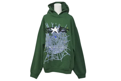 新品同様 SP5DER スパイダー Web Hoodie ウェブ フーディー パーカー 23SS サイズL Young Thug プリント グリーン 中古 4c075161