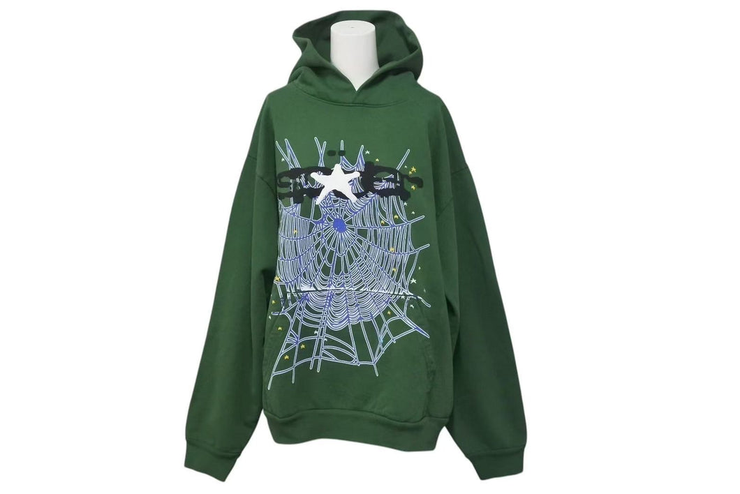 新品同様 SP5DER スパイダー Web Hoodie ウェブ フーディー パーカー 23SS サイズL Young Thug プリント グリーン 中古 4c075161
