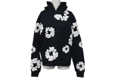 新品同様 DENIMTEARS デニムティアーズ コットンリース プルオーバースウェットパーカー フラワー ブラック サイズS 中古 4c075169