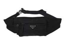 画像をギャラリービューアに読み込む, PRADA プラダ ウエストバッグ ボディバッグ トライアングルロゴ 2VL005 ナイロン ブラック シルバー金具 美品 中古 4c075240