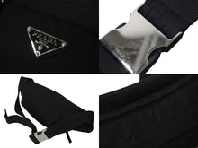 画像をギャラリービューアに読み込む, PRADA プラダ ウエストバッグ ボディバッグ トライアングルロゴ 2VL005 ナイロン ブラック シルバー金具 美品 中古 4c075240