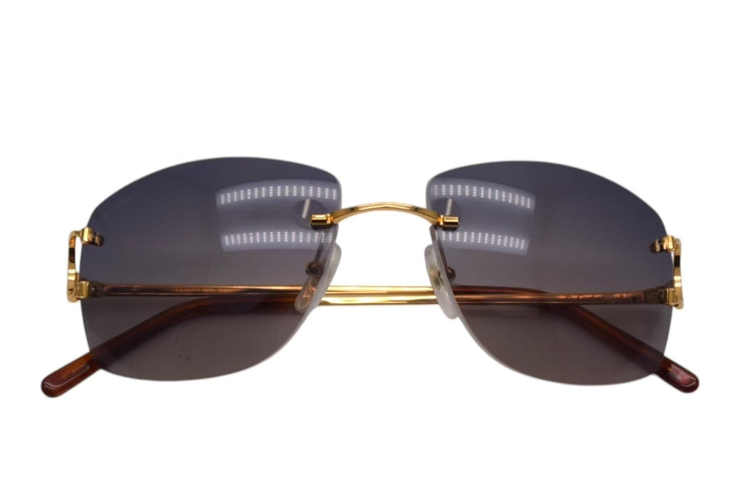 極美品 CARTIER カルティエ メガネ リムレス ブラウン サングラス ゴールド金具 メタル プラスチック 中古 4c075278