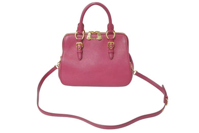 極美品 MIUMIU ミュウミュウ Mandras マンドラス 2WAYS ハンドバッグ ピンク レザー RL0058 ゴールド金具 中古 4c075377