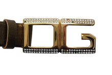 画像をギャラリービューアに読み込む, DOLCE&amp;GABBANA ドルチェアンドガッバーナ D&amp;Gロゴベルト メタリックレザー ラインストーン レディース 美品 中古 4c075466
