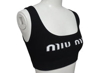 画像をギャラリービューアに読み込む, 極美品 MIUMIU ミュウミュウ 23SS ビスコース クロップド ロゴ タンクトップ ブラック ポリエステル 現行 MMV076 サイズ36 中古 4c075523