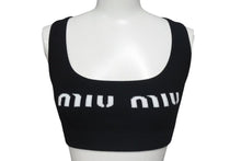 画像をギャラリービューアに読み込む, 極美品 MIUMIU ミュウミュウ 23SS ビスコース クロップド ロゴ タンクトップ ブラック ポリエステル 現行 MMV076 サイズ36 中古 4c075523