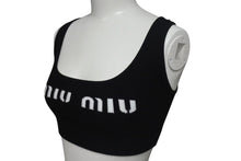 画像をギャラリービューアに読み込む, 極美品 MIUMIU ミュウミュウ 23SS ビスコース クロップド ロゴ タンクトップ ブラック ポリエステル 現行 MMV076 サイズ36 中古 4c075523