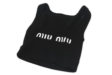 画像をギャラリービューアに読み込む, 極美品 MIUMIU ミュウミュウ 23SS ビスコース クロップド ロゴ タンクトップ ブラック ポリエステル 現行 MMV076 サイズ36 中古 4c075523