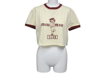 画像をギャラリービューアに読み込む, MIU MIU ミュウミュウ 22SS クロップドリンガー 半袖Tシャツ コットン ワインレッド イエロー サイズXS 美品 中古 4c075524