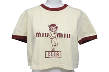 画像をギャラリービューアに読み込む, MIU MIU ミュウミュウ 22SS クロップドリンガー 半袖Tシャツ コットン ワインレッド イエロー サイズXS 美品 中古 4c075524