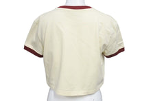 画像をギャラリービューアに読み込む, MIU MIU ミュウミュウ 22SS クロップドリンガー 半袖Tシャツ コットン ワインレッド イエロー サイズXS 美品 中古 4c075524
