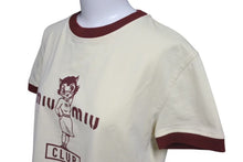 画像をギャラリービューアに読み込む, MIU MIU ミュウミュウ 22SS クロップドリンガー 半袖Tシャツ コットン ワインレッド イエロー サイズXS 美品 中古 4c075524