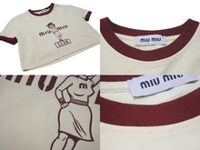 画像をギャラリービューアに読み込む, MIU MIU ミュウミュウ 22SS クロップドリンガー 半袖Tシャツ コットン ワインレッド イエロー サイズXS 美品 中古 4c075524