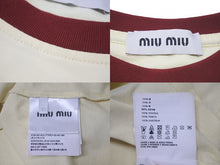 画像をギャラリービューアに読み込む, MIU MIU ミュウミュウ 22SS クロップドリンガー 半袖Tシャツ コットン ワインレッド イエロー サイズXS 美品 中古 4c075524