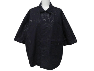 新品未使用 HERMES エルメス オープンカラーシャツ 開襟シャツ 25SS サイズ50 花柄 総柄 刺繍 ネイビー 中古 4c075535