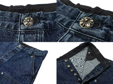 画像をギャラリービューアに読み込む, 新品未使用 CHROME HEARTS クロムハーツ デニム ハーフパンツ サイズ36 シルバー925 コットン 中古 4c075555