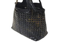 画像をギャラリービューアに読み込む, BOTTEGA VENETA ボッテガヴェネタ イントレチャート ハンドバッグ 138749 エナメル レザー ブラック イエロー 美品 中古 4c075691