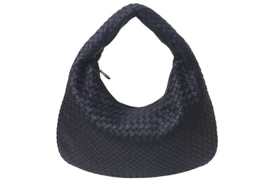 新品同様 BOTTEGA VENETA ボッテガヴェネタ イントレチャート ホーボー ハンドバッグ レザー ブラック 中古 4c075706