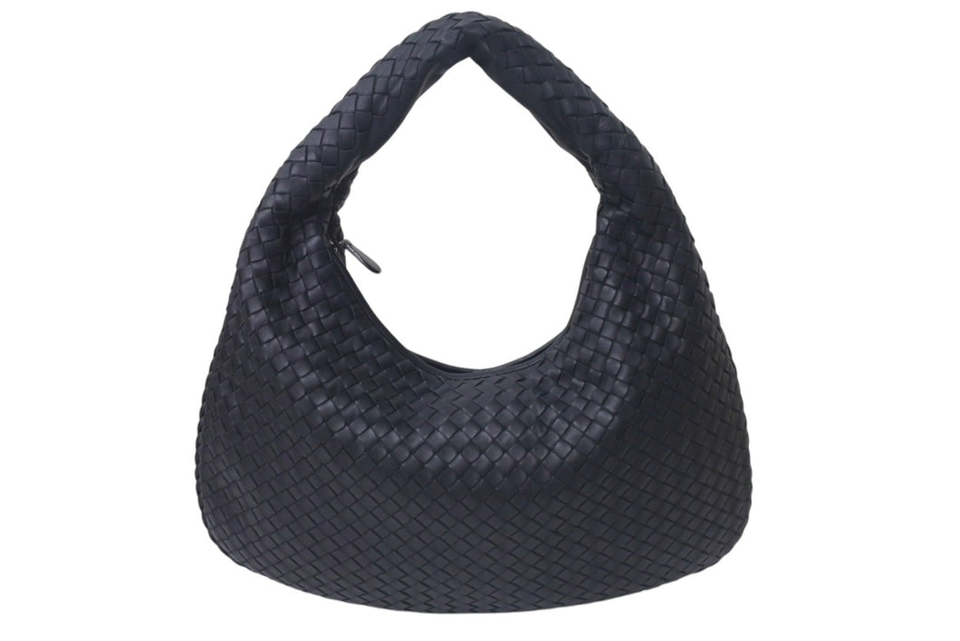 新品同様 BOTTEGA VENETA ボッテガヴェネタ イントレチャート ホーボー ハンドバッグ レザー ブラック 中古 4c075706