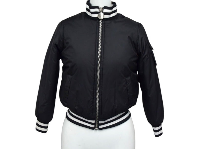 GIVENCHY ジバンシー キッズ 子供服 ジャケット ブルゾン H16034 ナイロン ブラック ホワイト シルバー金具 サイズ8 美品 中古 4c075748