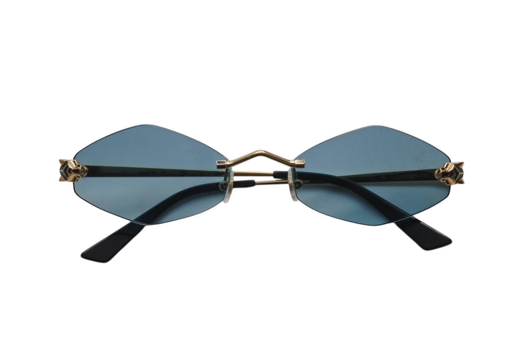 Cartier カルティエ パンテール スムース ゴールドフィニッシュ サングラス メタル ゴールド ブラック ブルー 美品 中古 4c075947 正規品