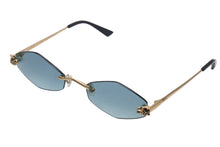 Load image into Gallery viewer, Cartier カルティエ パンテール スムース ゴールドフィニッシュ サングラス メタル ゴールド ブラック ブルー 美品 中古 4c075947 正規品